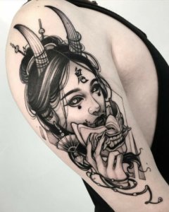 Some popular Oni mask tattoos for him and Hannya mask tattoos for her 3