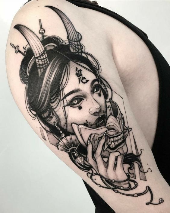 Some popular Oni mask tattoos for him and Hannya mask tattoos for her