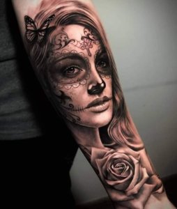Stunning Catrina Lady of the Dead forearm tattoo ideas 2
