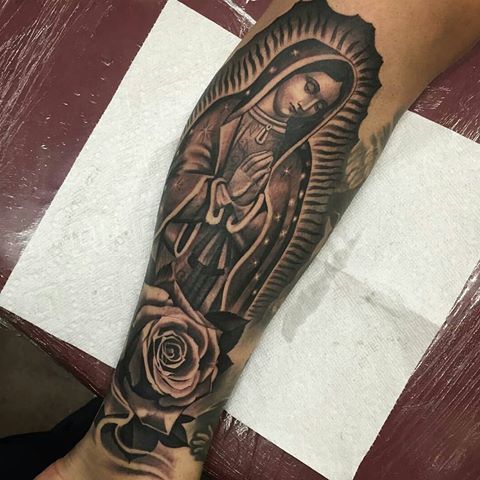 Forearm Chicano religious tattoo