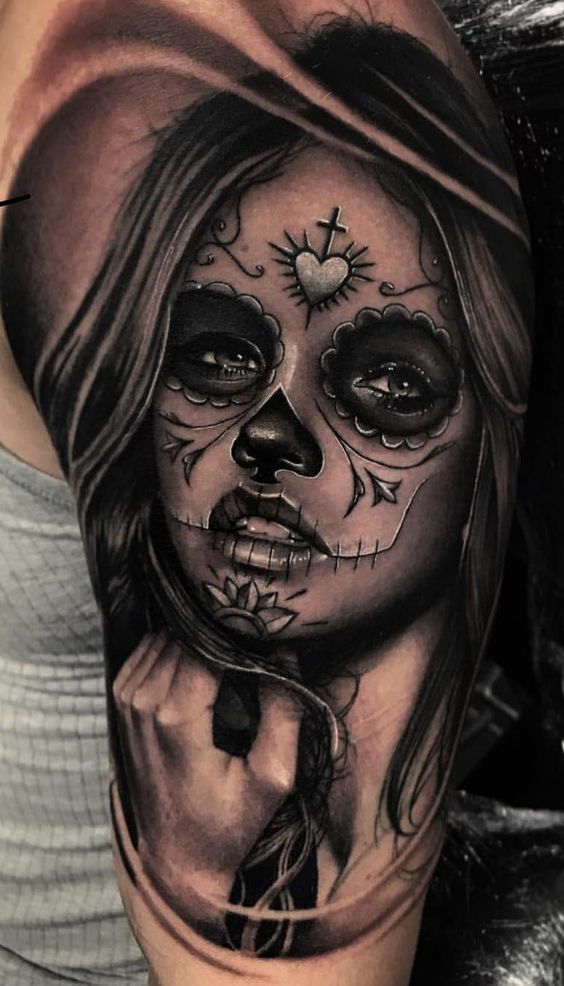 Shoulder Chicano Santa Muerte Tattoo