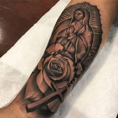 Forearm Chicano religious tattoo