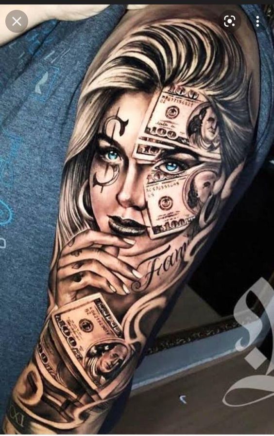 Arm Chicano tattoo with money