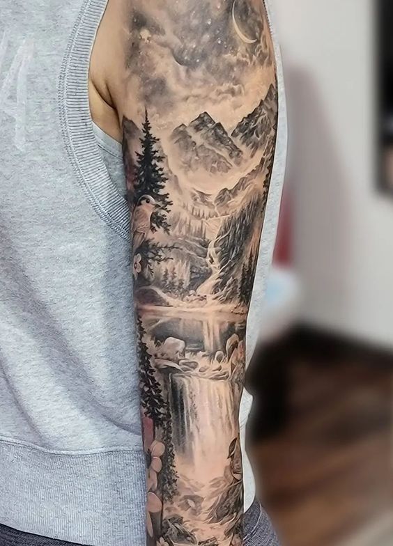 Adam Peers Tattoo Artist  Waterfall and forest gapfiller for my clients  sleeve   Facebook