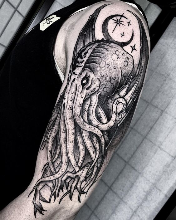 Dark and mysterious shoulder Cthulhu tattoos