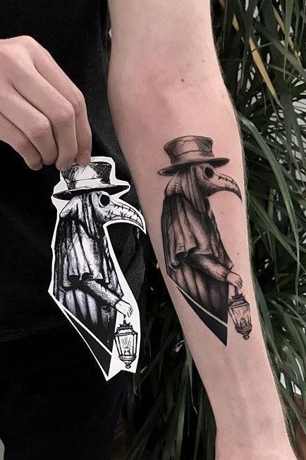 Plague Doctor tattoo on forearm