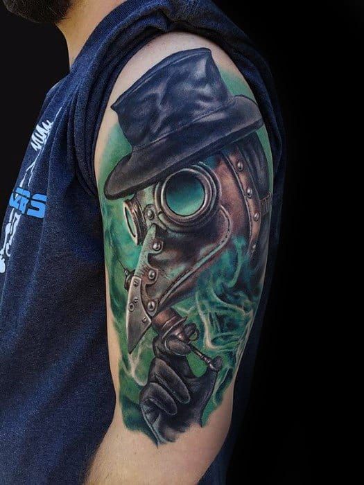 Color Plague Doctor tattoo on shoulder