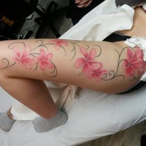 20 design inspiration for Plumeria leg tattoo 1