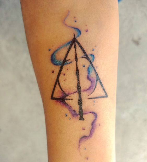 20 watercolor Deathly Hallows tattoos with a pop of colors