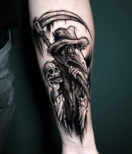 Plague doctor forearm tattoo as unique and fascinating piece of art 3