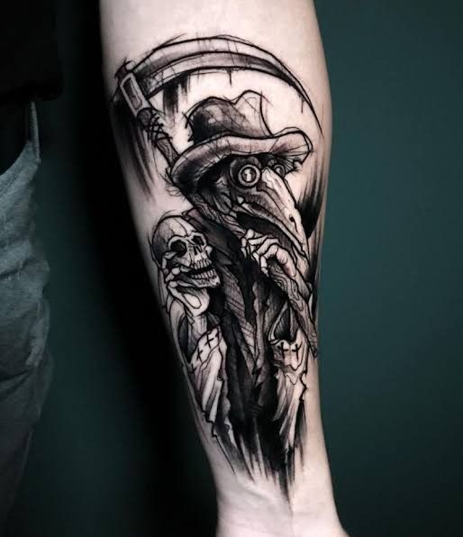 Plague doctor forearm tattoo as unique and fascinating piece of art