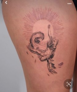 Falling Icarus Tattoo on the thigh