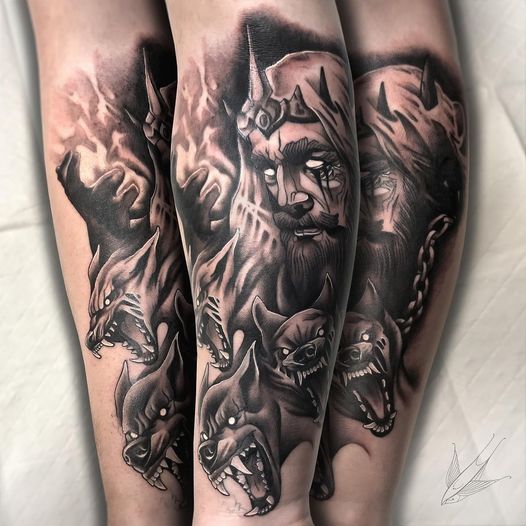 Hades and Cerberus tattoo first session done Excited for the next session  Second pic is the draw up  rTattooDesigns