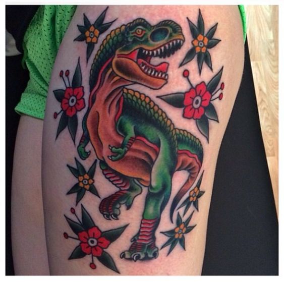 T-Rex traditional tattoo designs for dinosaur lovers