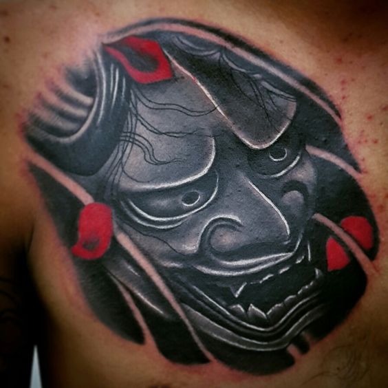 15 Oni Mask Chest Tattoos: Embrace the Spirit of Japanese Folklore