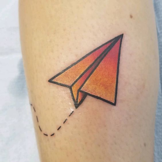 Minimalistic colorfull paper airplane tattoo design, symbolizing the essence of freedom, innocence, and creative expression.