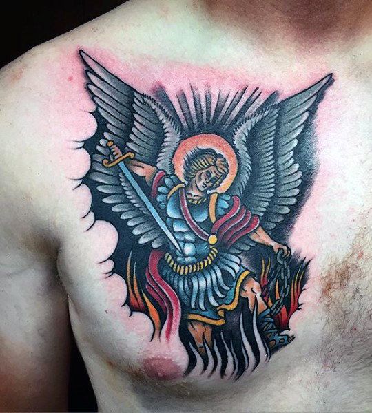 Saint Michael Chest Tattoo: A Guardian’s Emblem
