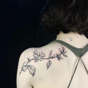 Black and White Honeysuckle shoulder Tattoo Floral Elegance!