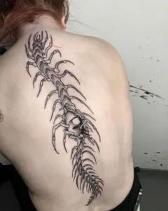 Dive into Intricate Inked Art as is Centipede Spine Tattoo