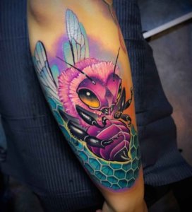 Forearm Bee Color Tattoo A Hive of Art!