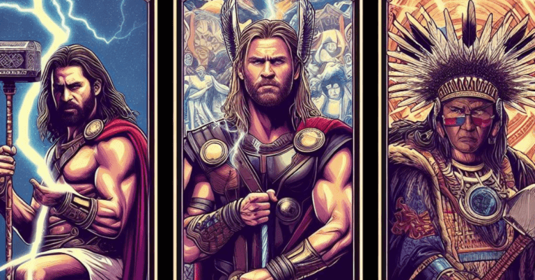 Zeus Thor and Native American symbols representing cultural background of lightning tattoos