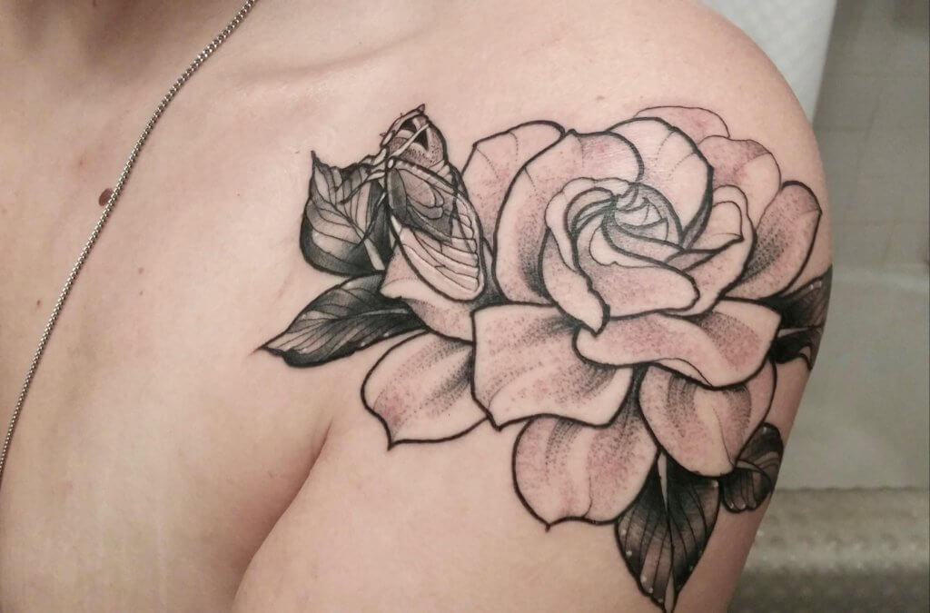 Gardenia Flower Shoulder Tattoo 2