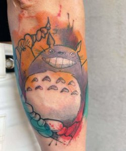Whimsical Watercolor Totoro Tattoos 4