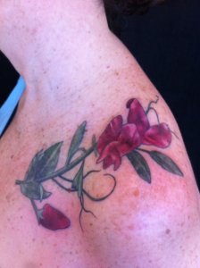 sweet pea flower shoulder tattoo 6