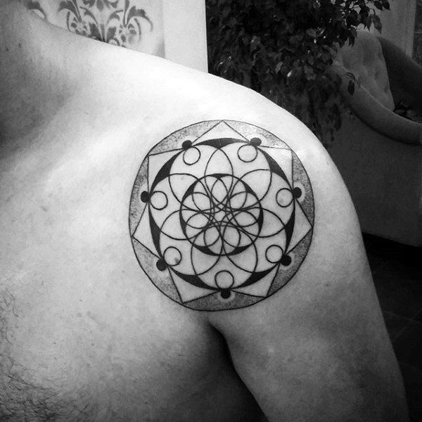 geometric circle shoulder tattoo 1